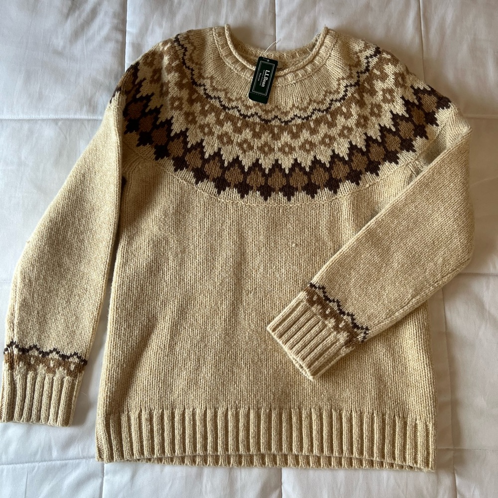 NWT L.L.Bean Classic Ragg Wool Sweater, Fair Isle Crewneck